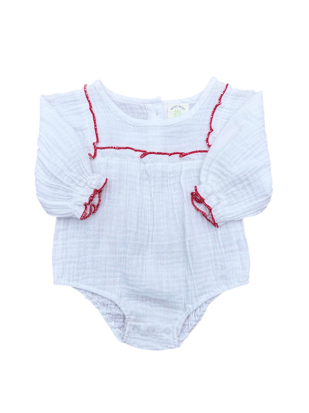 Organic Muslin - Red Ruffle Romper