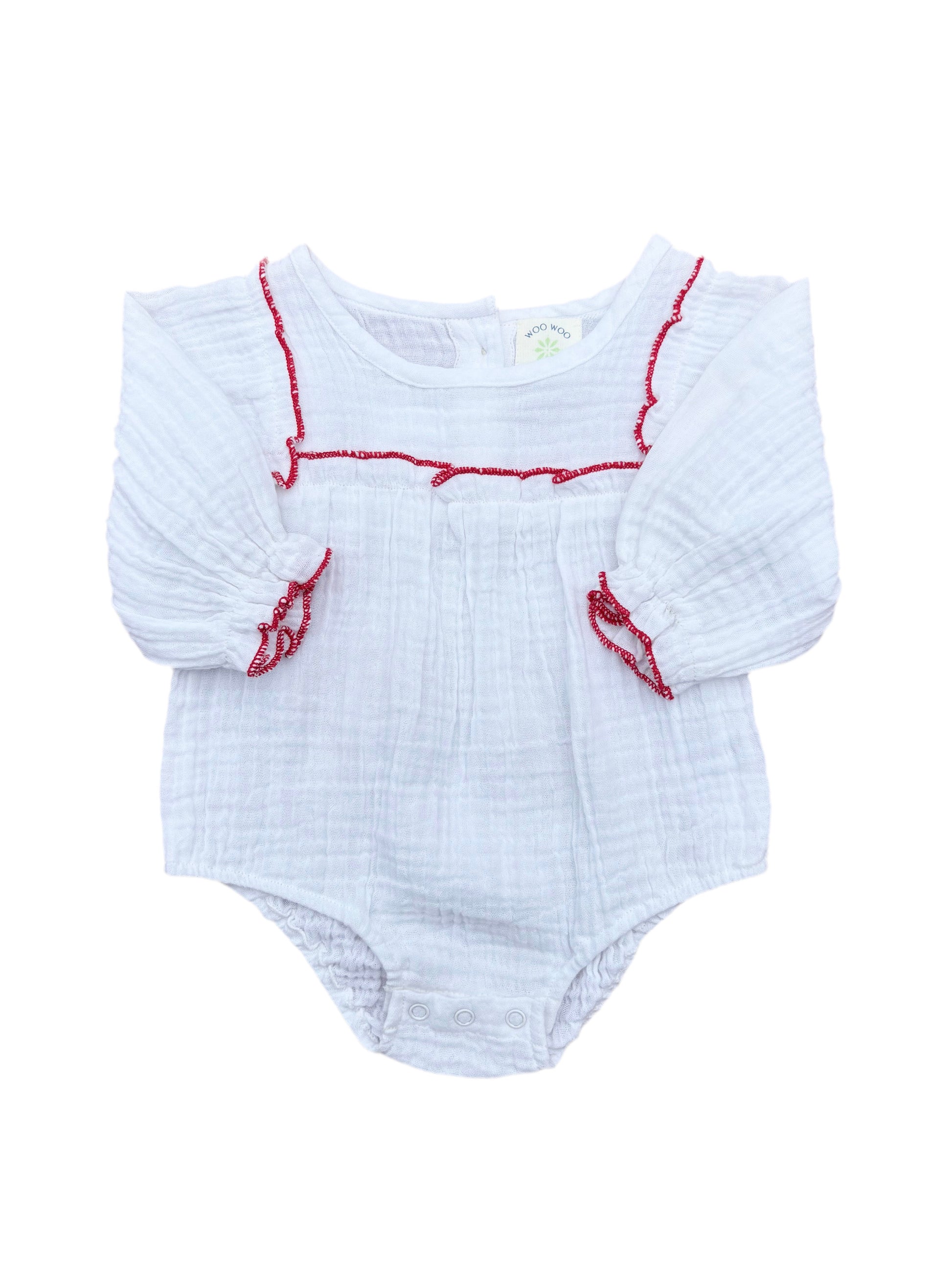 Organic Muslin - Red Ruffle Romper