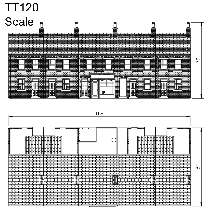 5 Piece Terrace House with Shop Pack TT120 3mm Scale Model Set