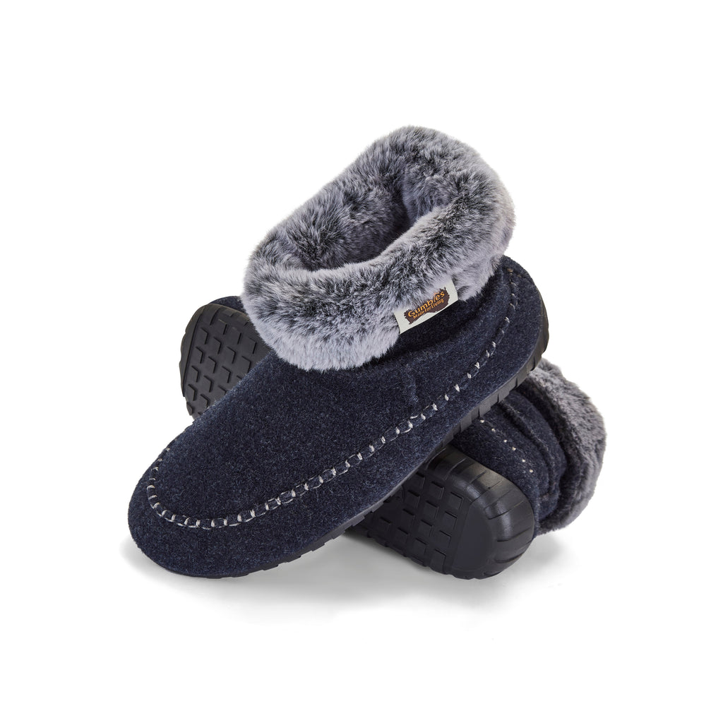 Ossa High Slipper Boot in Navy and Grey