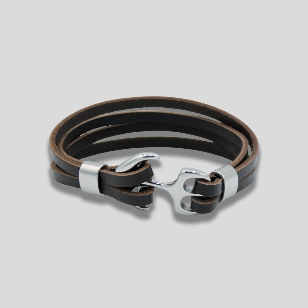 Genuine Leather Anchor Bracelet Brown