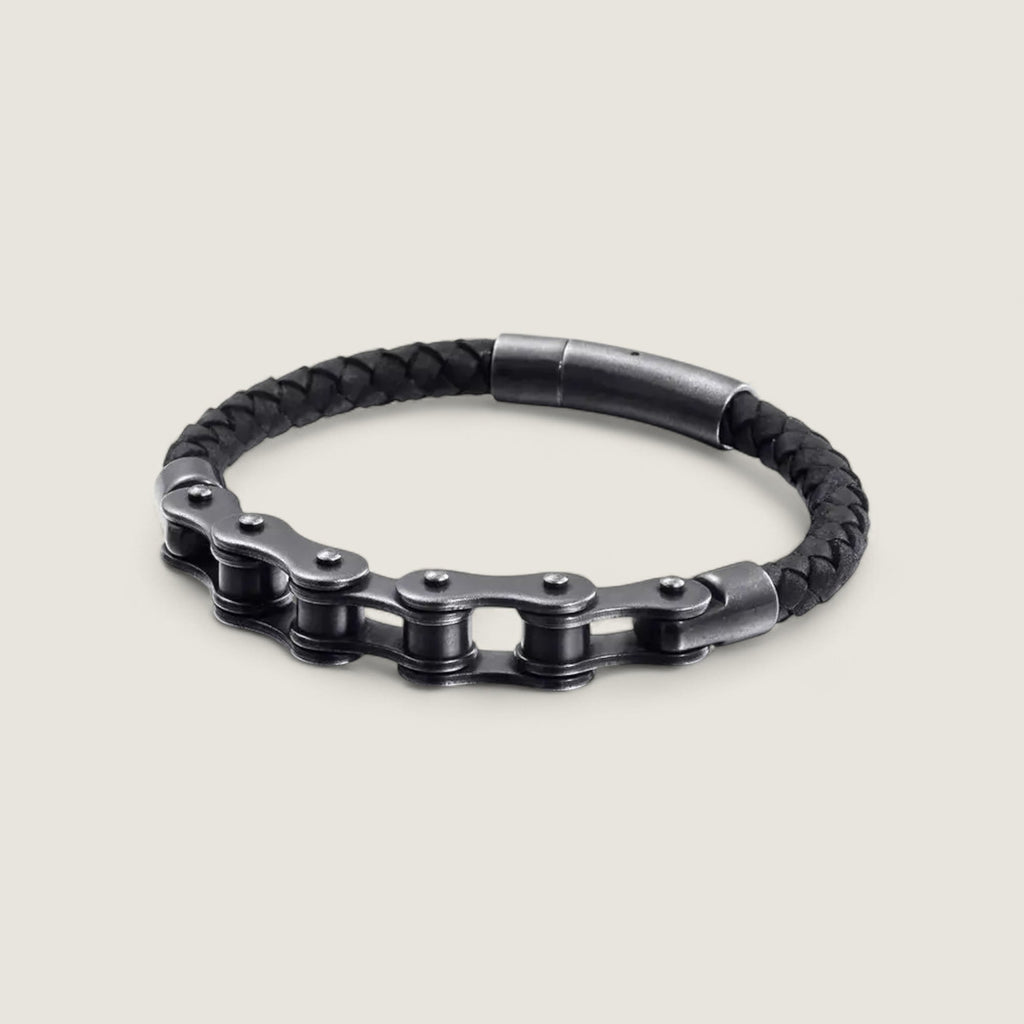 Black Bicycle Stainless Steel Leather Bracelet
