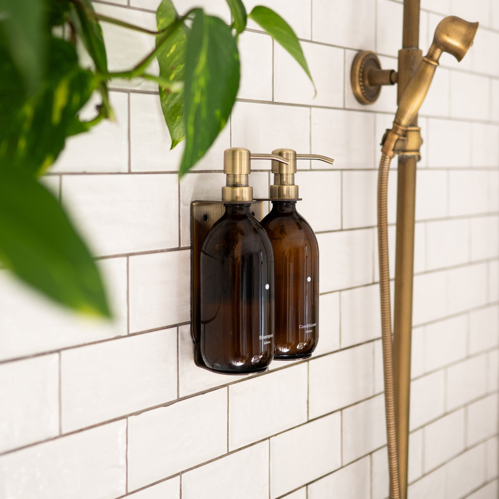 Gold Double Soap Bottle Holder Wall Mount