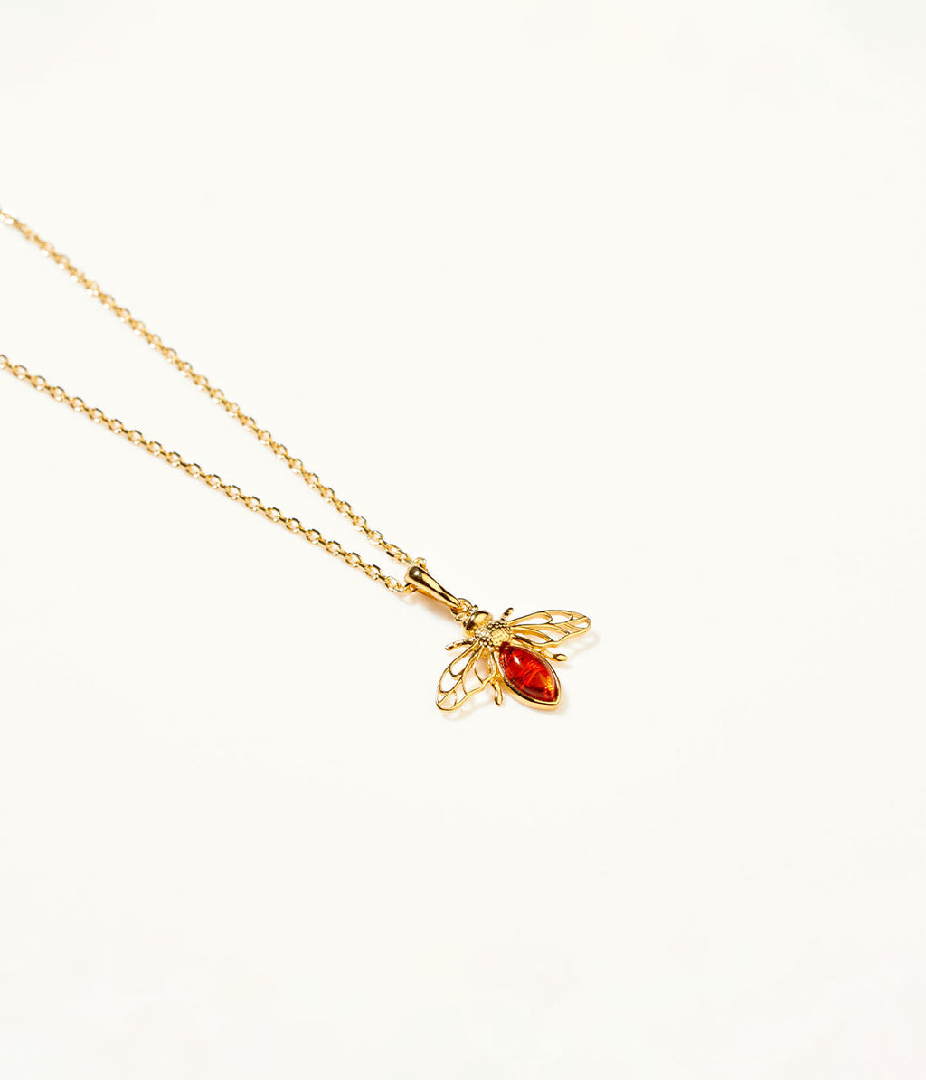 Gold Amber Bee Necklace