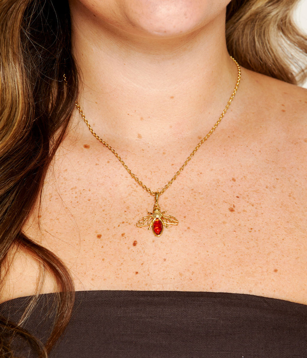 Gold Amber Bee Necklace