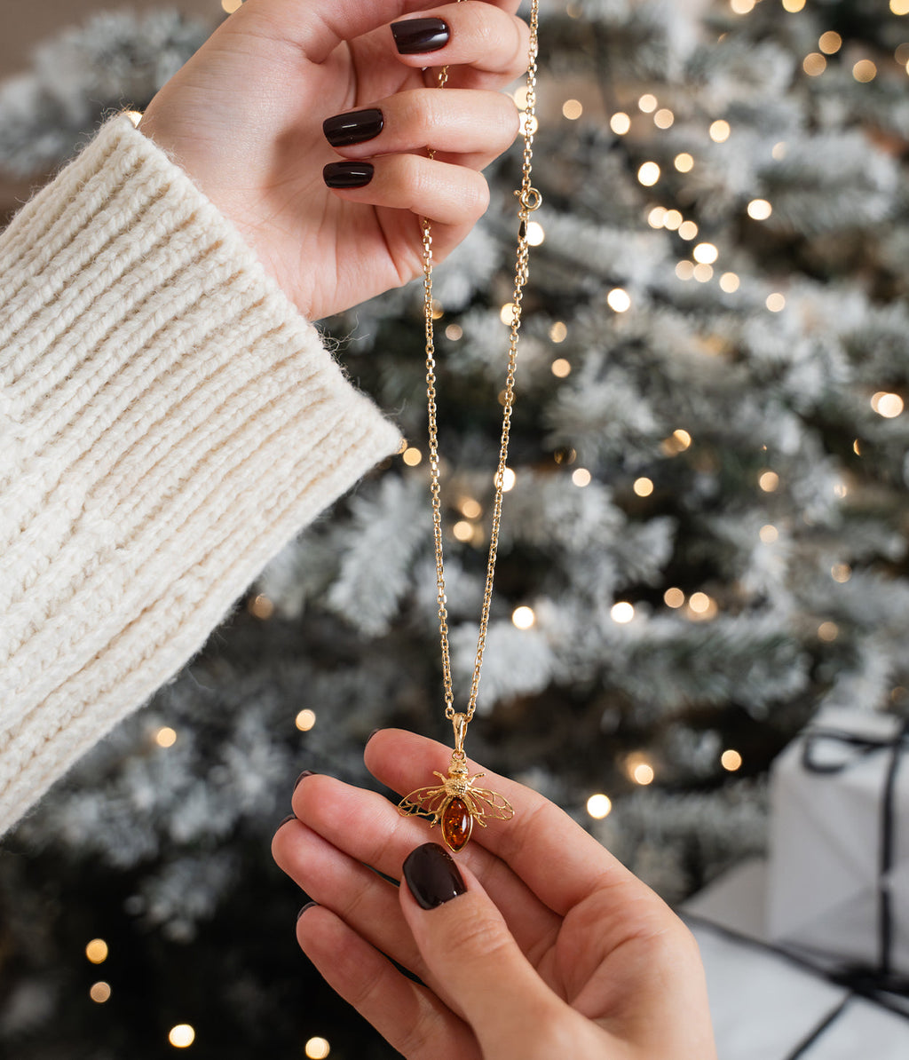 Gold Amber Bee Necklace