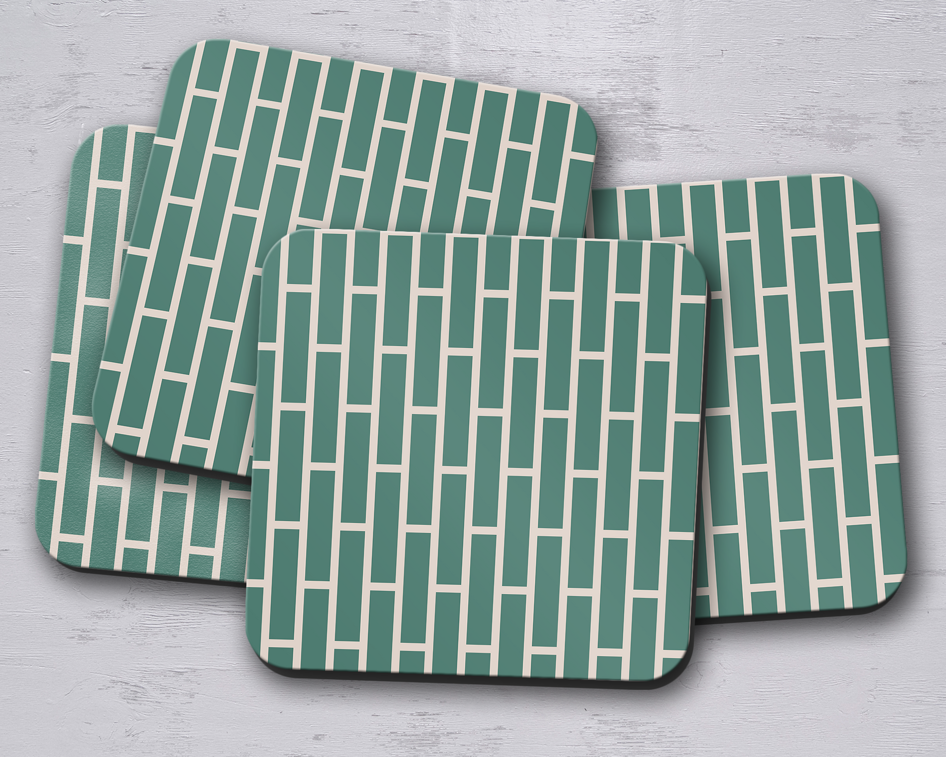 Green and Beige Geometric Design Coaster, Table Decor Drinks Mat