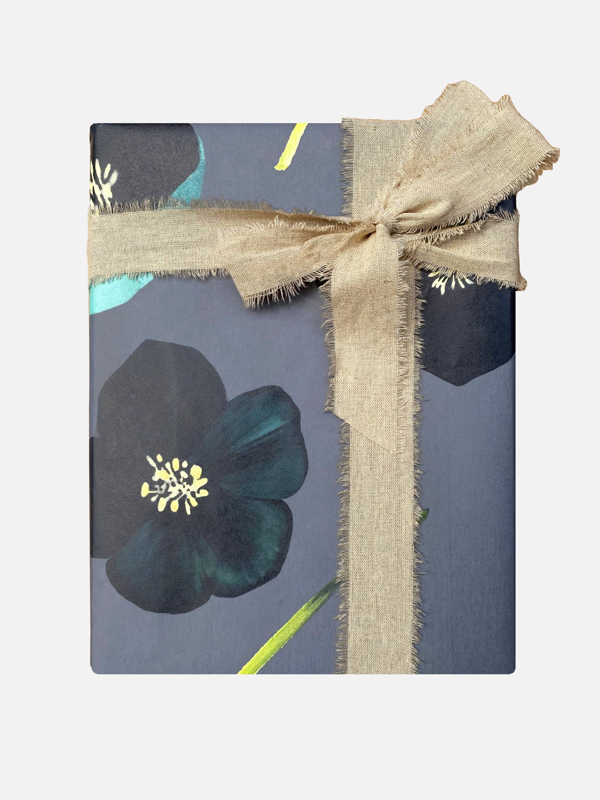 Green Winter Rose Gift Wrap on Charcoal