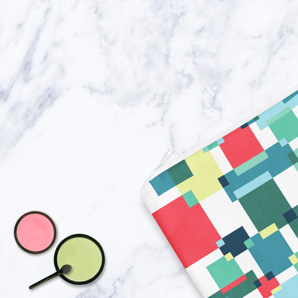 Geometric Abstract Makeup Bag - Colourful Block Pattern Cosmetic Pouch Travel Beauty Case Canvas