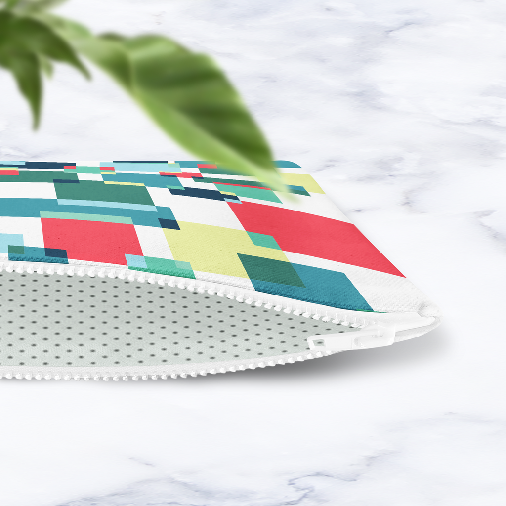 Geometric Abstract Makeup Bag - Colourful Block Pattern Cosmetic Pouch Travel Beauty Case Canvas