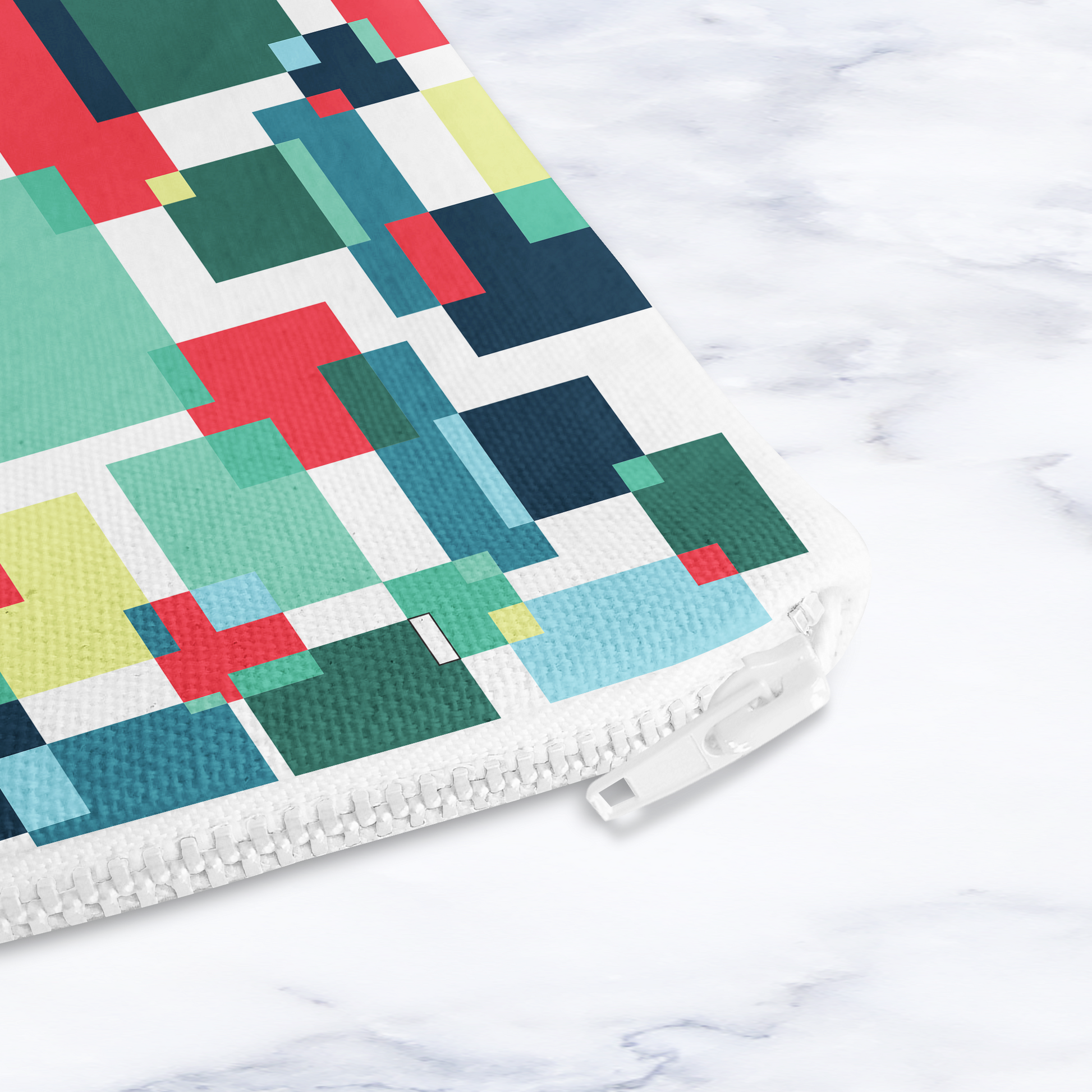 Geometric Abstract Makeup Bag - Colourful Block Pattern Cosmetic Pouch Travel Beauty Case Canvas