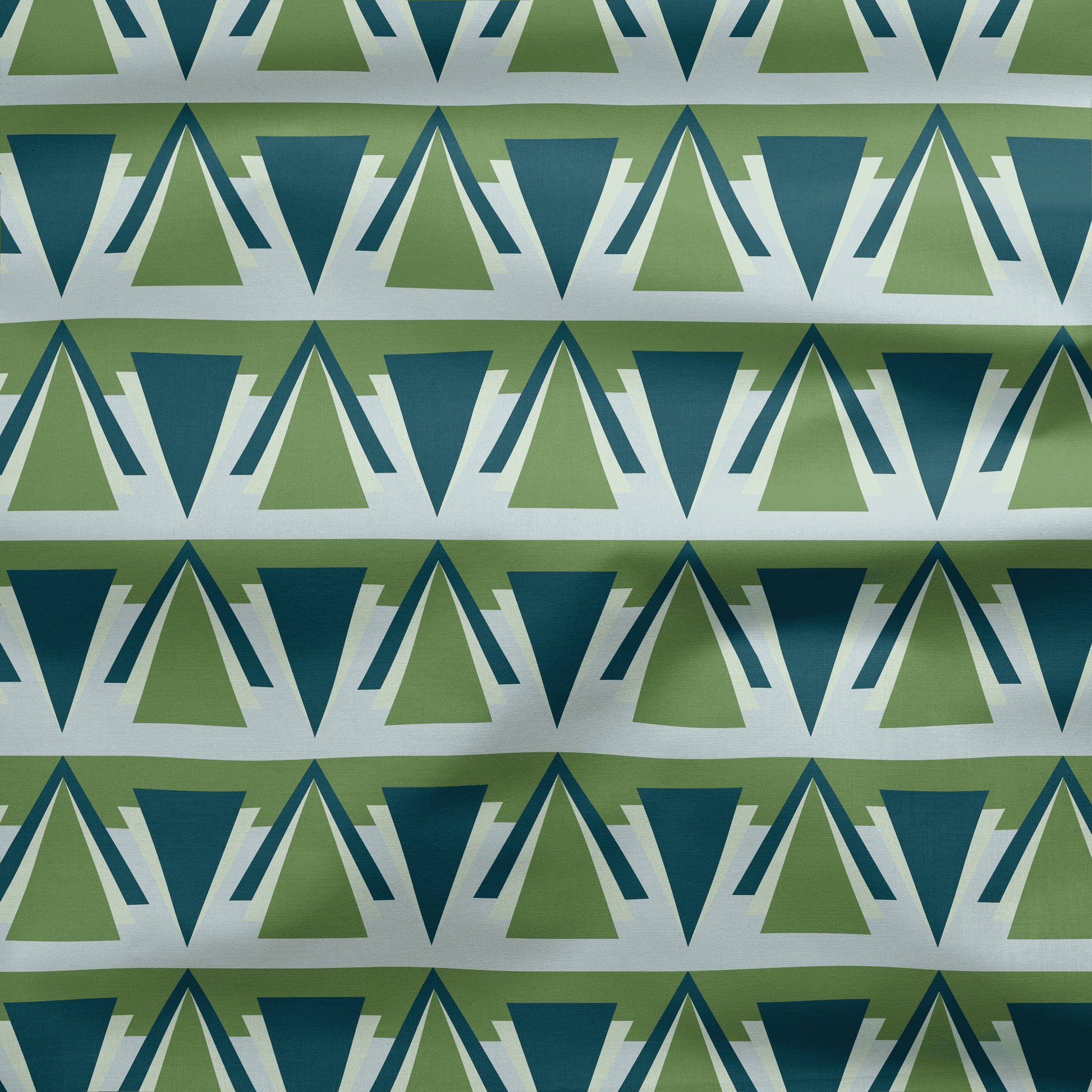 Green and Grey Art Deco Geometric Cotton Drill Fabric