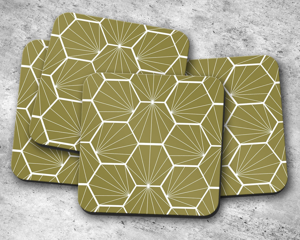 Olive Green Geometric Hexagons Placemats, Set of 4 or Set of 6
