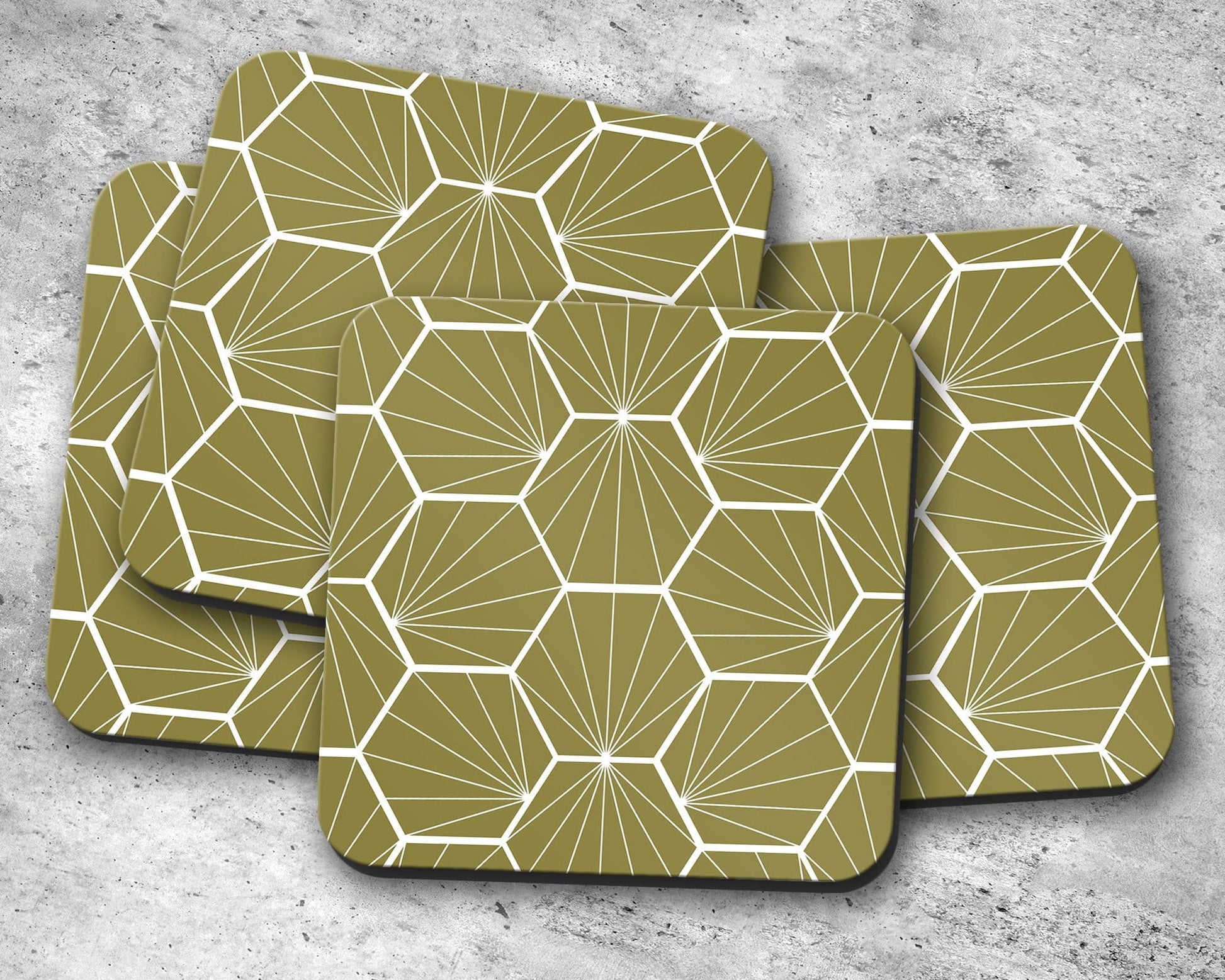 Olive Green Geometric Hexagons Placemats, Set of 4 or Set of 6