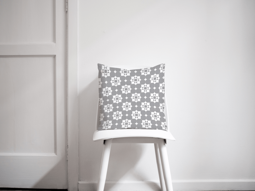 Grey and White Geometric Tiles Design Cushion, Throw Pillow