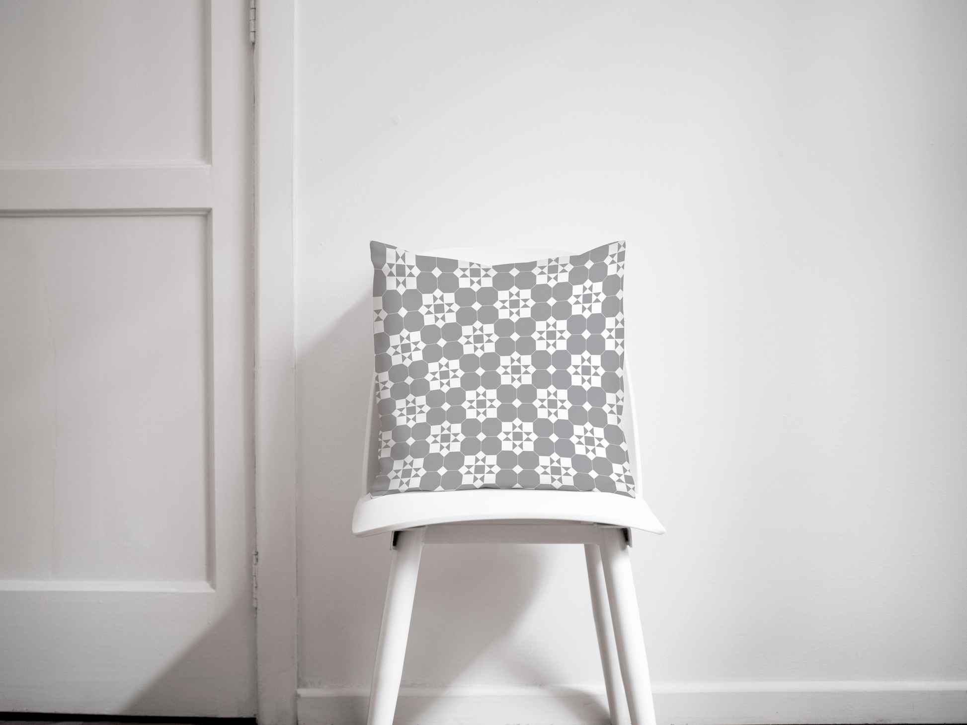 Grey and White Geometric Tiles Design Cushion, Throw Pillow
