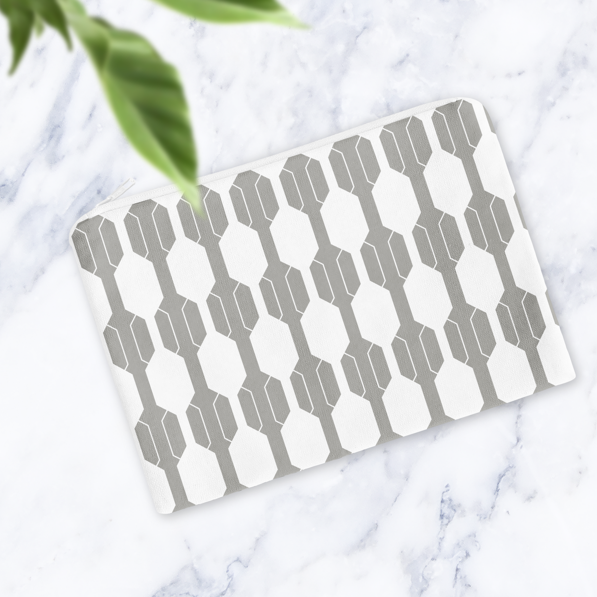 Grey & White Make Up Bag - Cosmetic Bag - Travel Pouch - Handmade Toiletry Bag - Contemporary Geometric Beauty Case