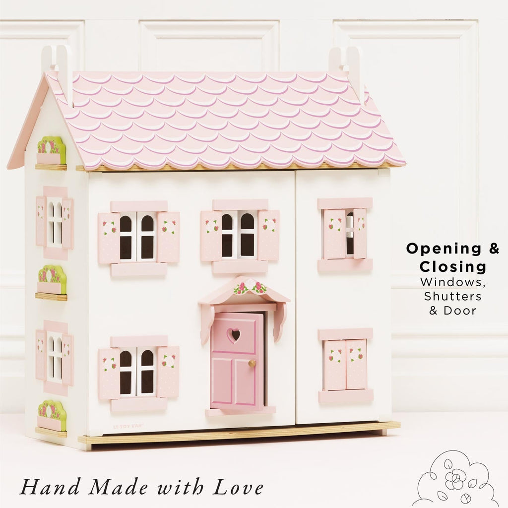 Wooden Dolls House Three Storey Pink