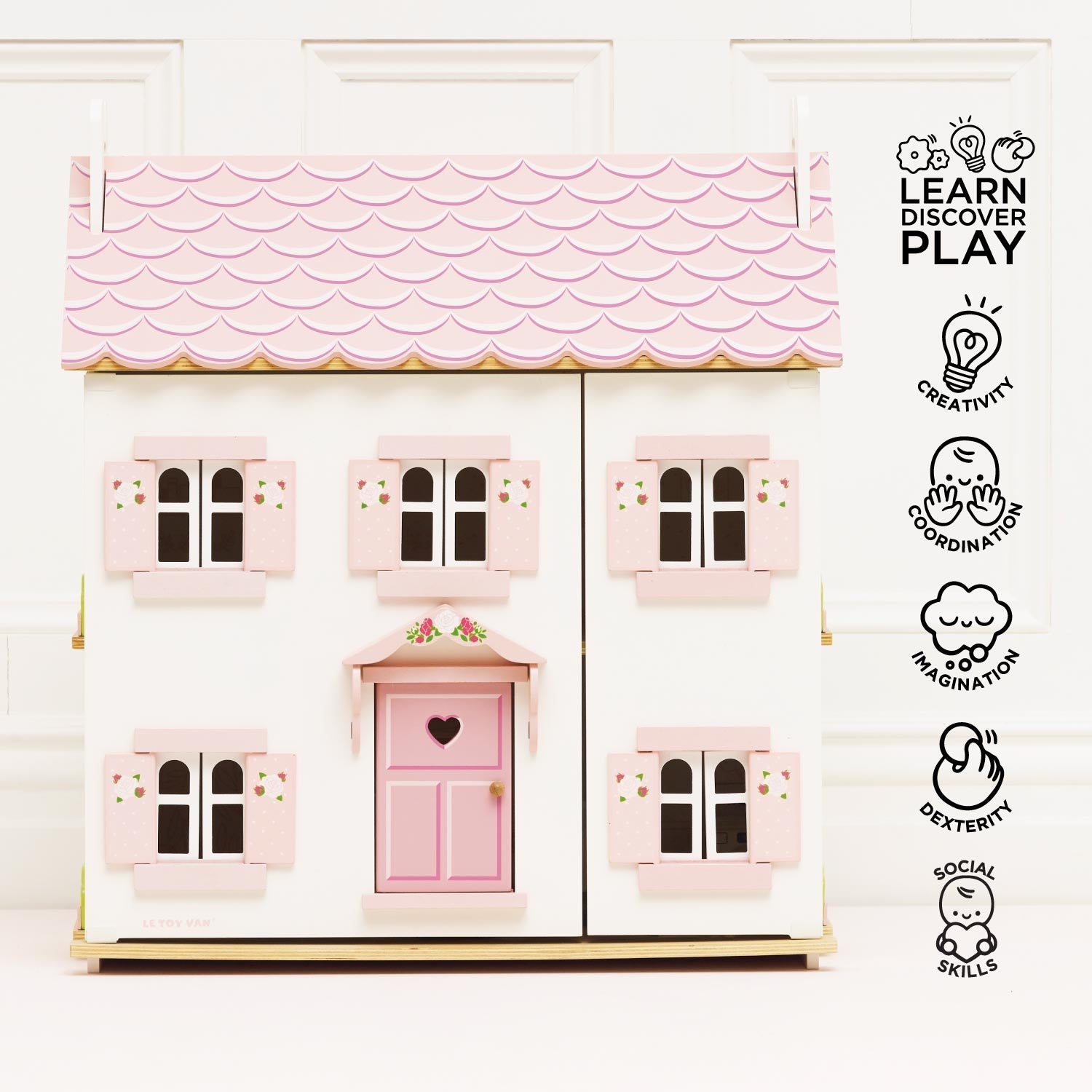 Wooden Dolls House Three Storey Pink