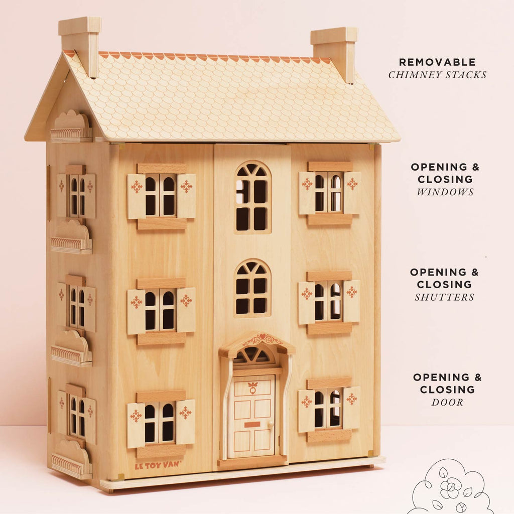 Natural Wood Four Storey Dolls House