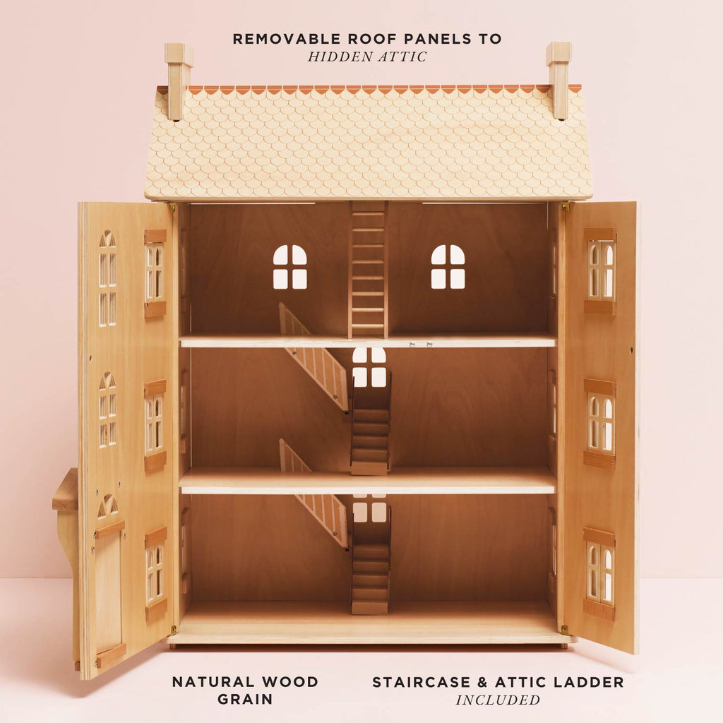 Natural Wood Four Storey Dolls House