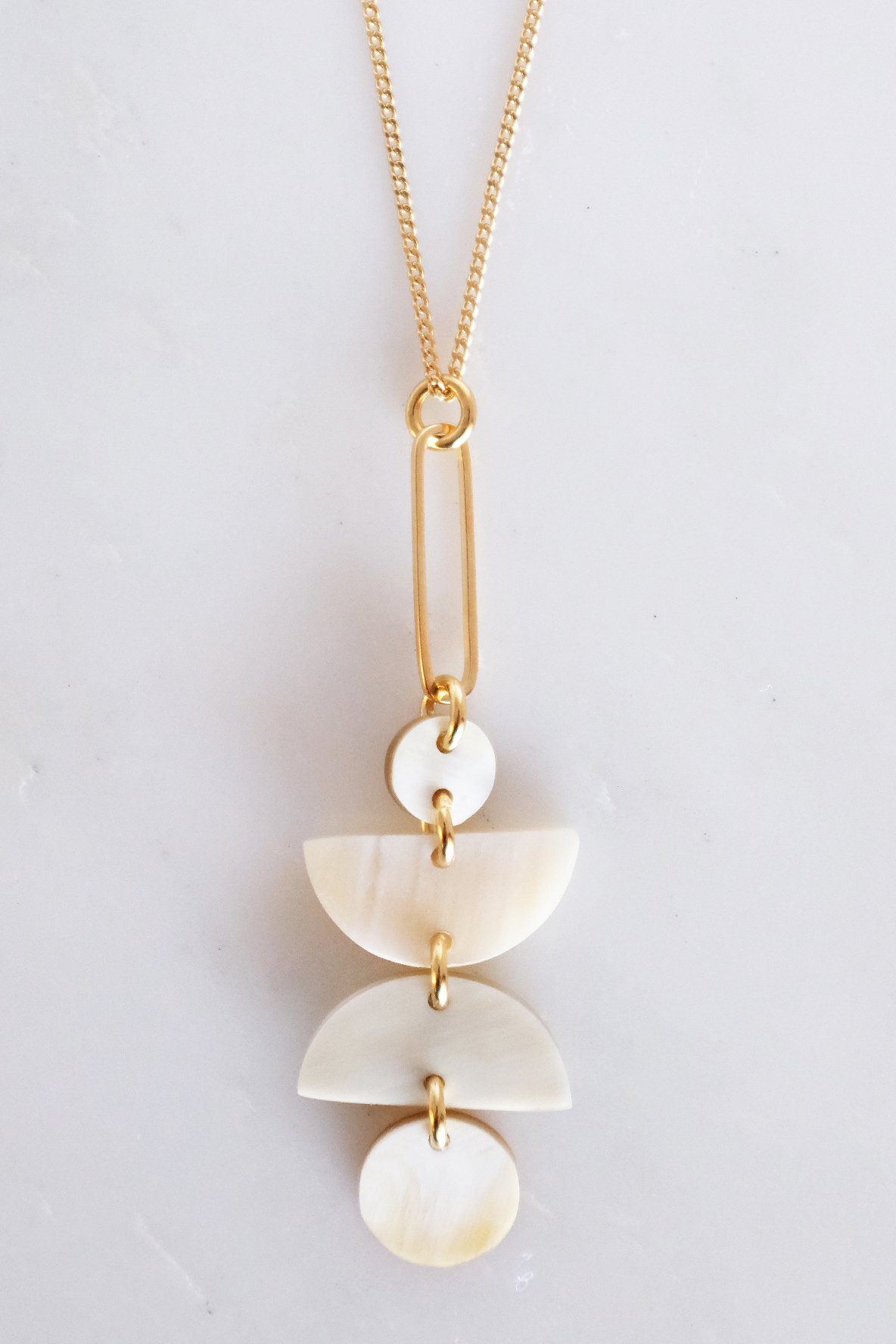 Geometric Buffalo Horn Long Pendant Necklace