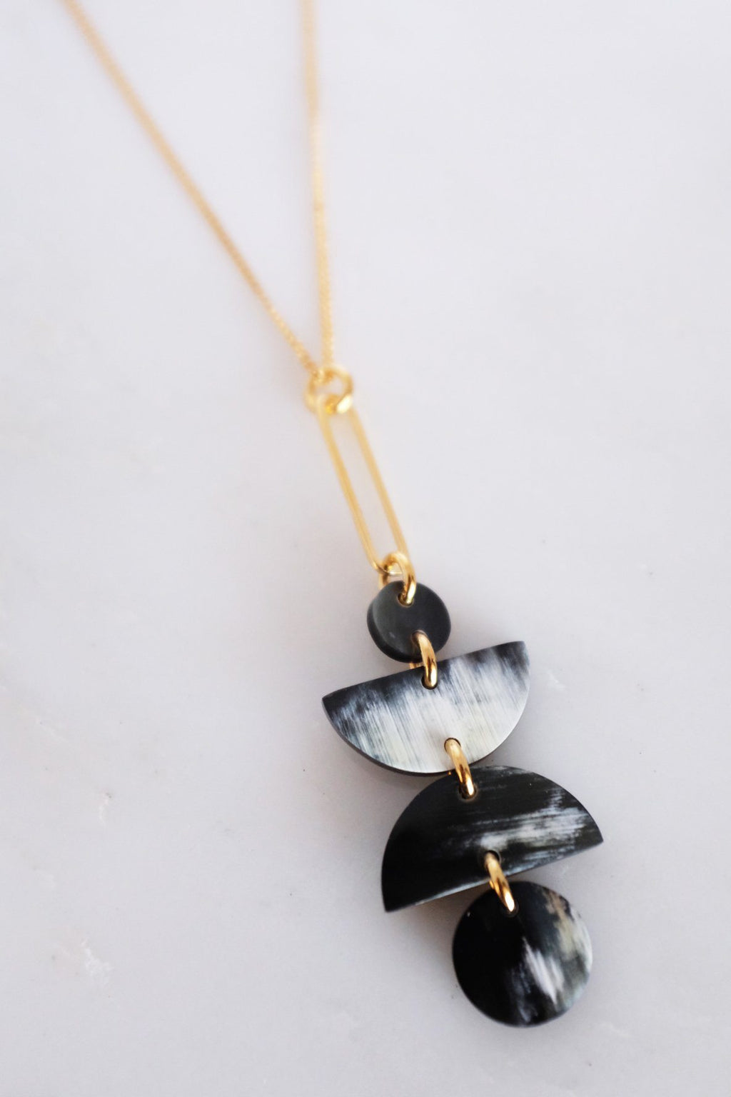 Geometric Buffalo Horn Long Pendant Necklace
