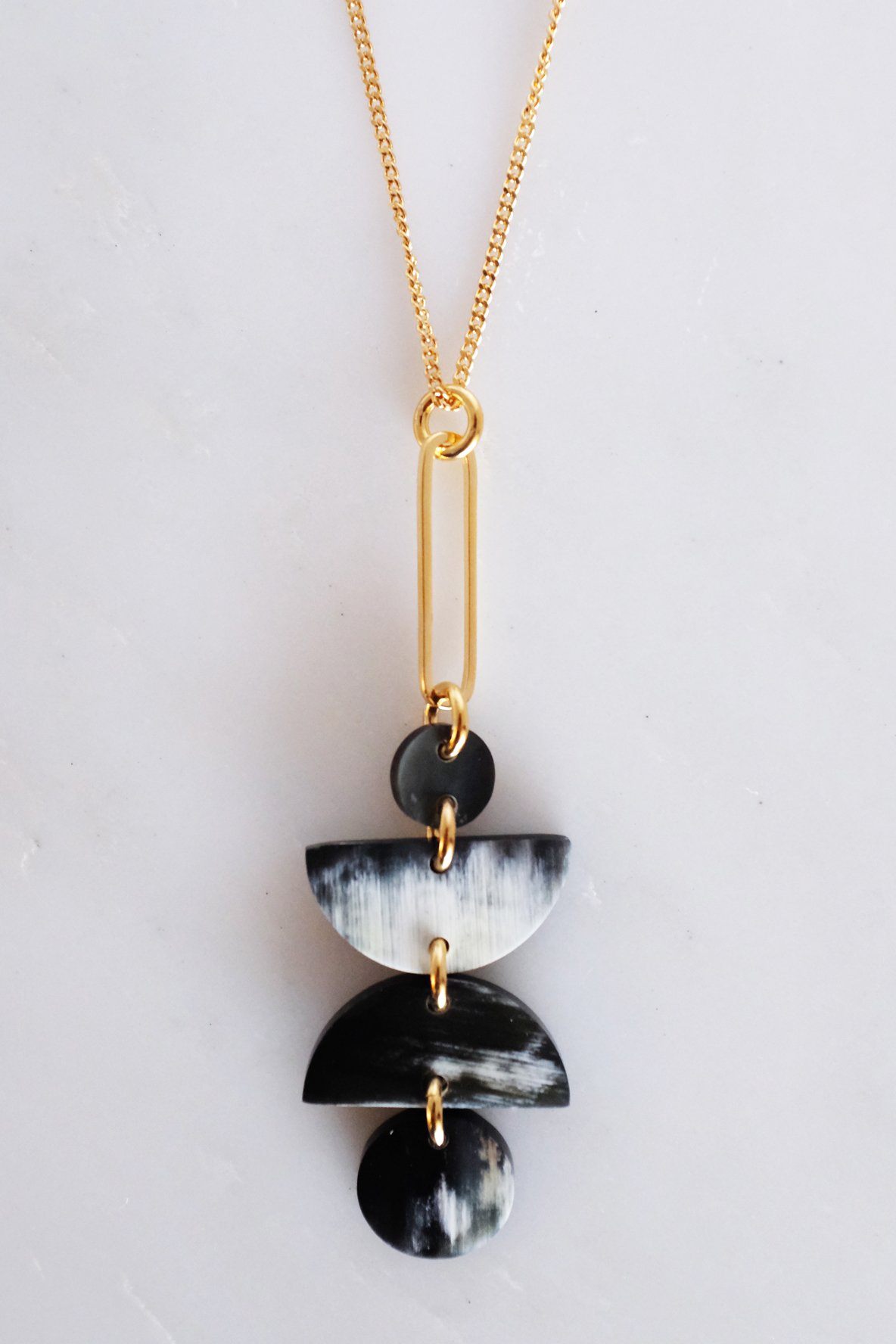 Geometric Buffalo Horn Long Pendant Necklace