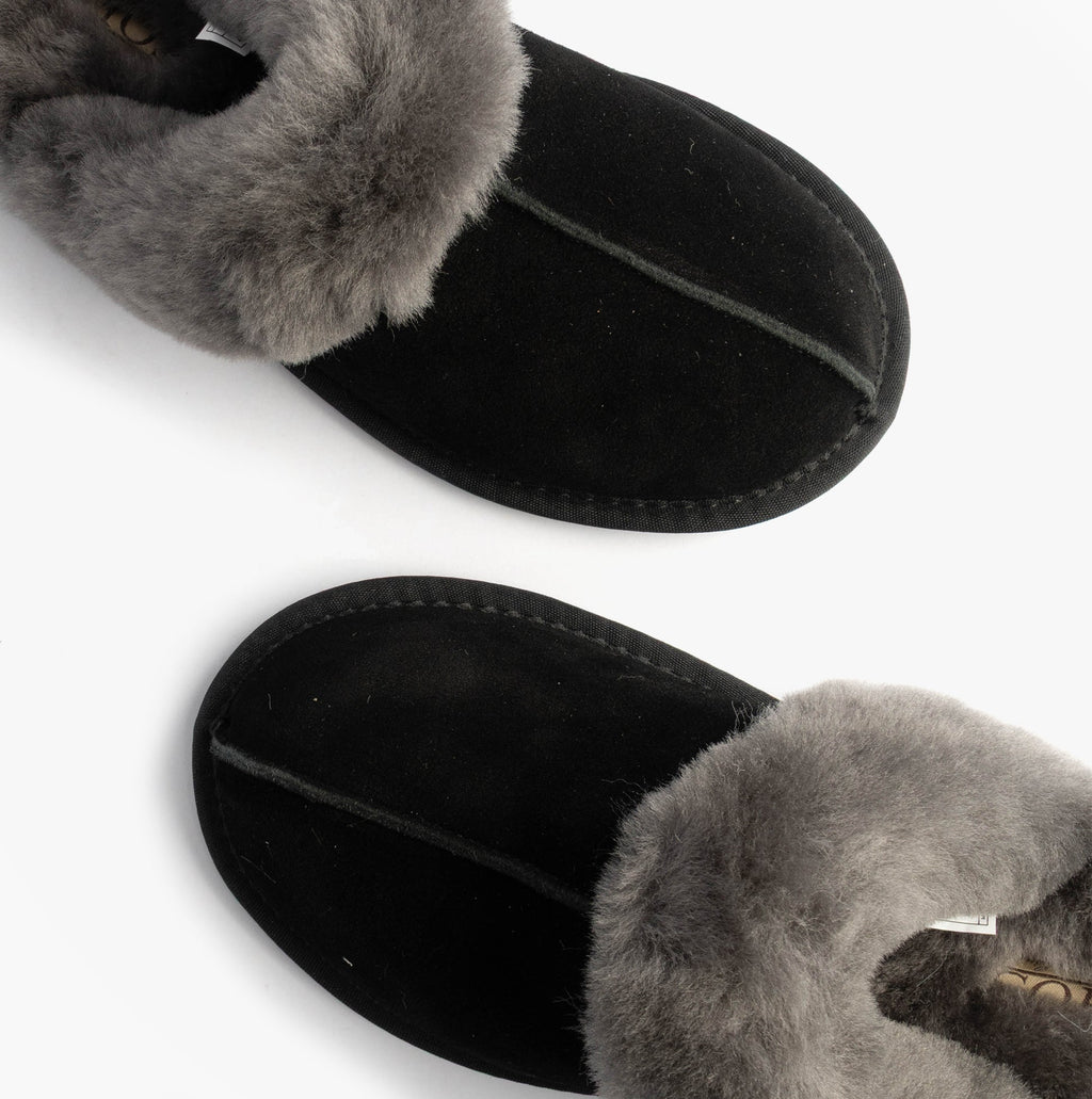 HOS Sheepskin AYLA Womens Real Sheepskin Mule Slippers Black