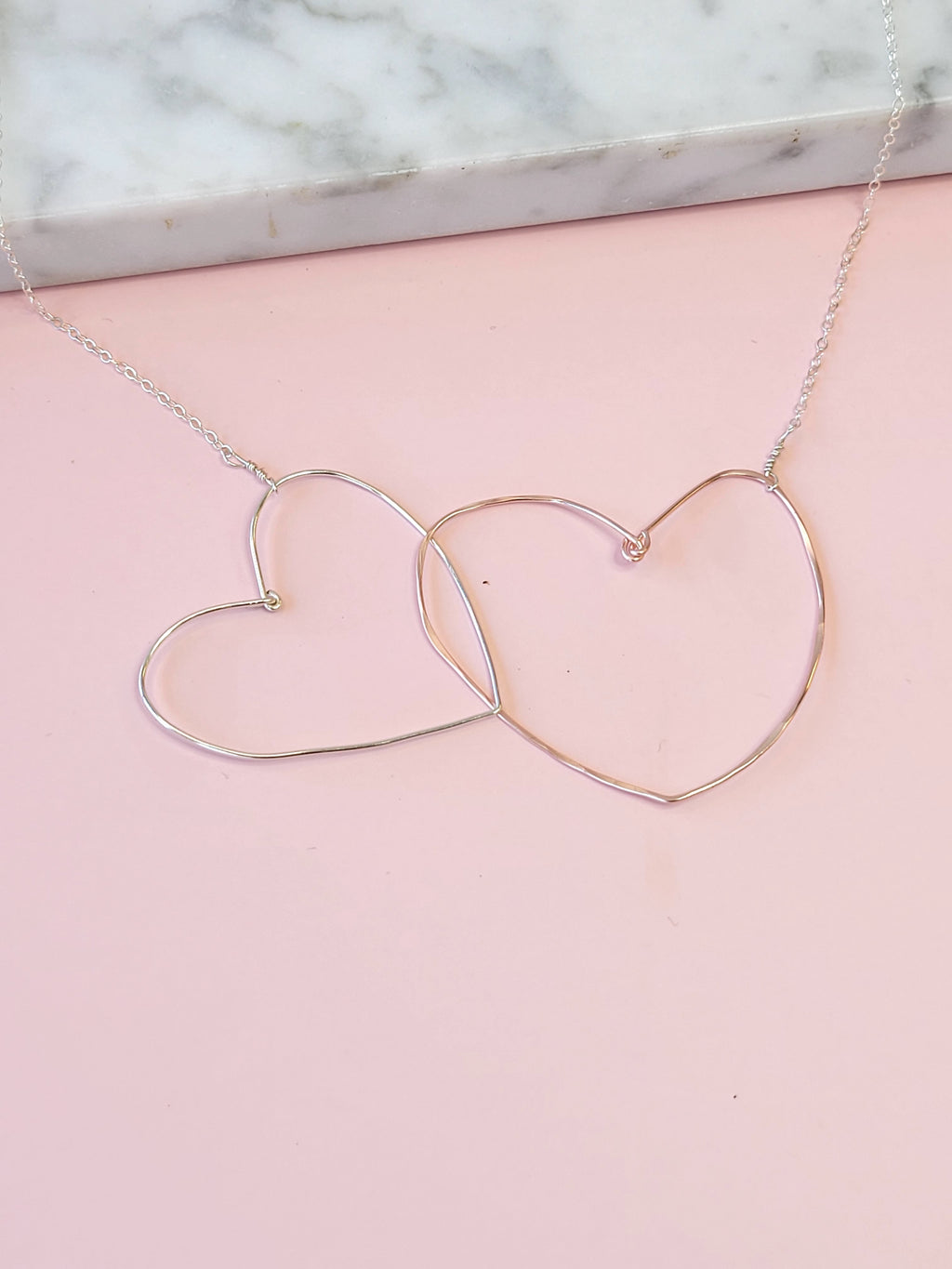 Across the Heart Necklace in Rose Gold and Silver