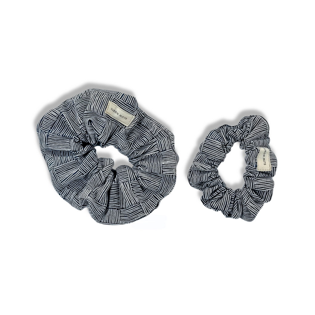 Hair Scrunchie Haystack Navy and Linen