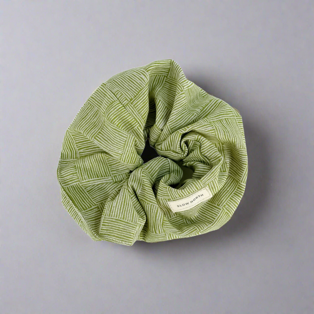 Hair Scrunchie in Greenhouse Green and Linen