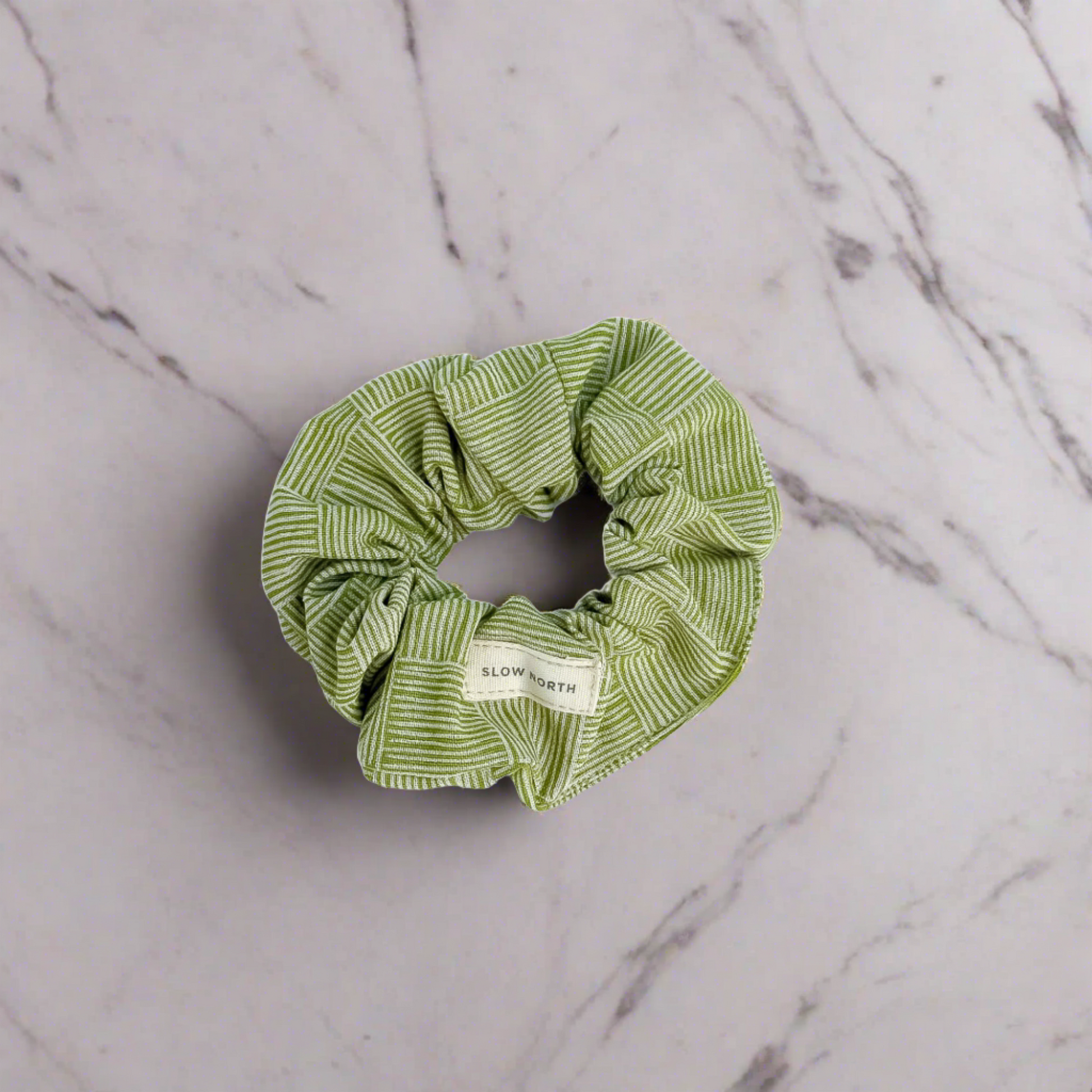 Hair Scrunchie in Greenhouse Green and Linen