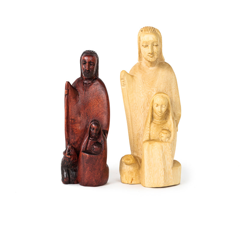 Hand Carved Holy Family Wood Sculpture