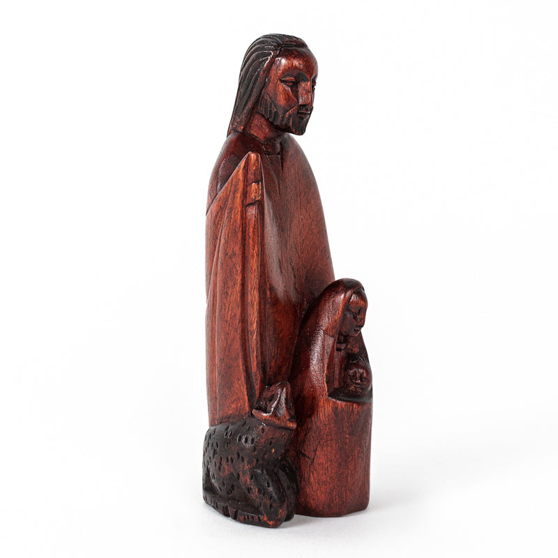 Hand Carved Holy Family Wood Sculpture