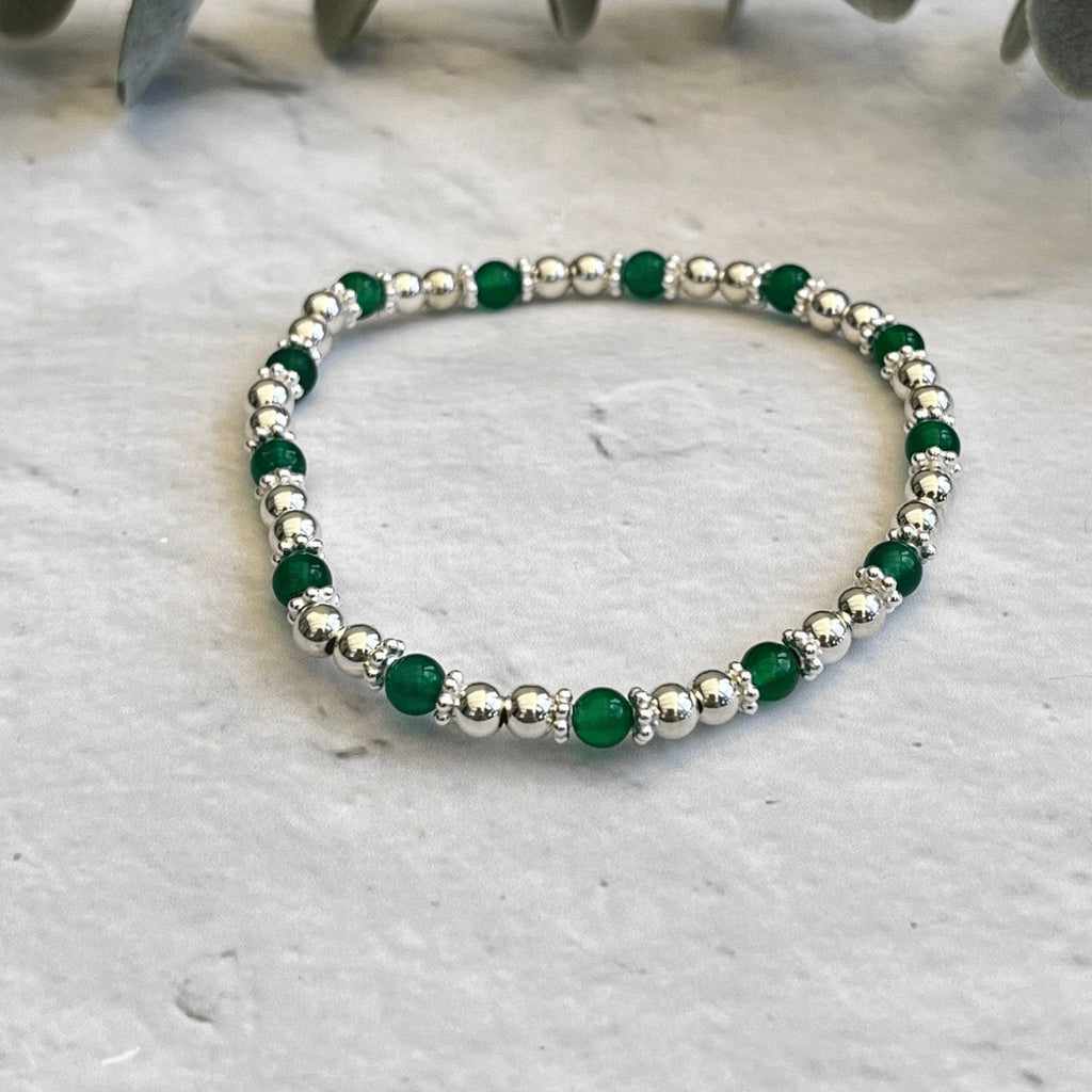 Green Agate Gemstone Bracelet with Sterling Silver