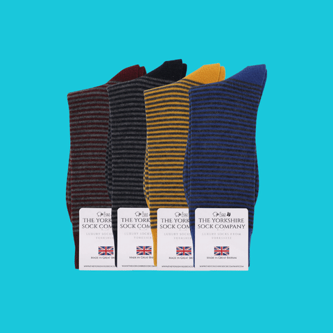 Harewood Fine Stripe Luxury Merino Everyday Socks - 4 Pair Bundle (£14 per pair)