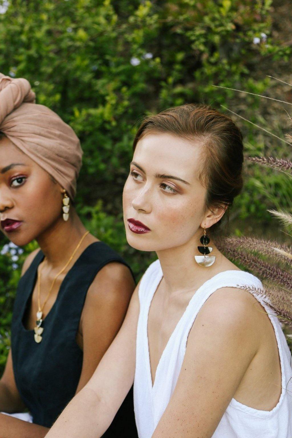 16K Gold Plated Geometric Statement Buffalo Horn Earrings