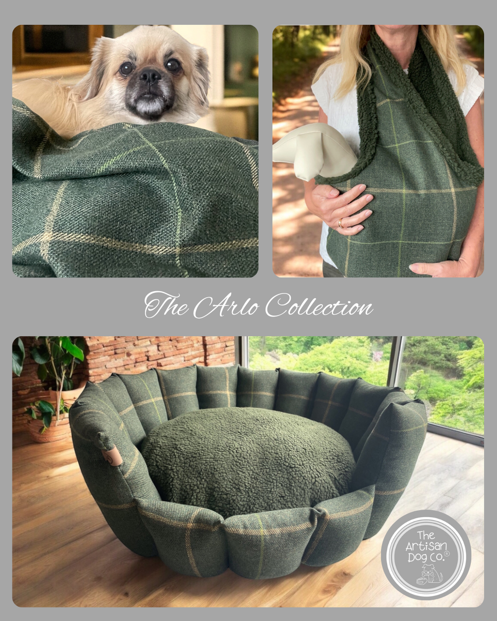 Forest Green Check Dog Blanket with Sherpa Fleece