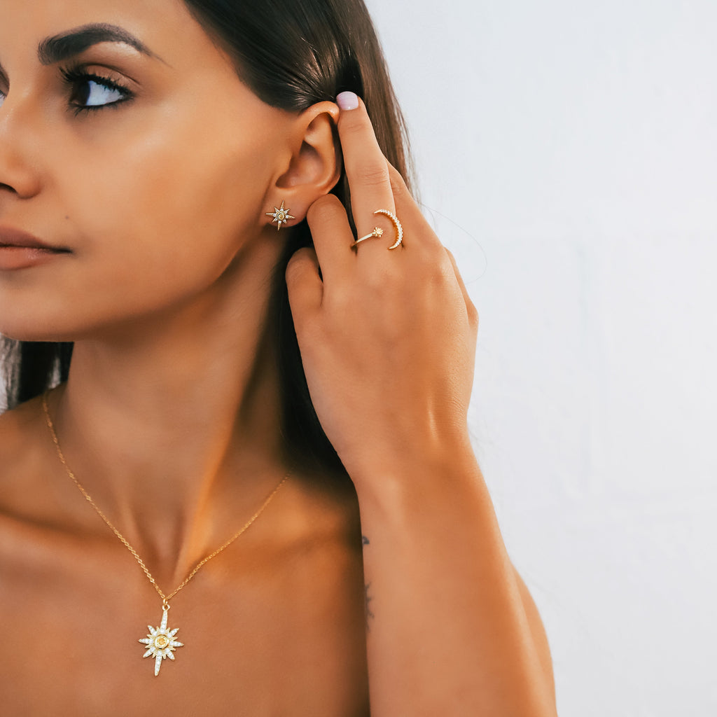 Ursa Birthstone Star Stud Earrings | 18K Gold Plated