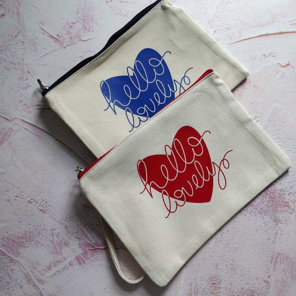 Hello Lovely Cotton Pouch with Wrist Strap