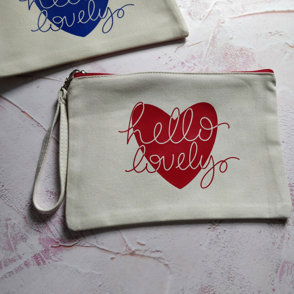 Hello Lovely Cotton Pouch with Wrist Strap