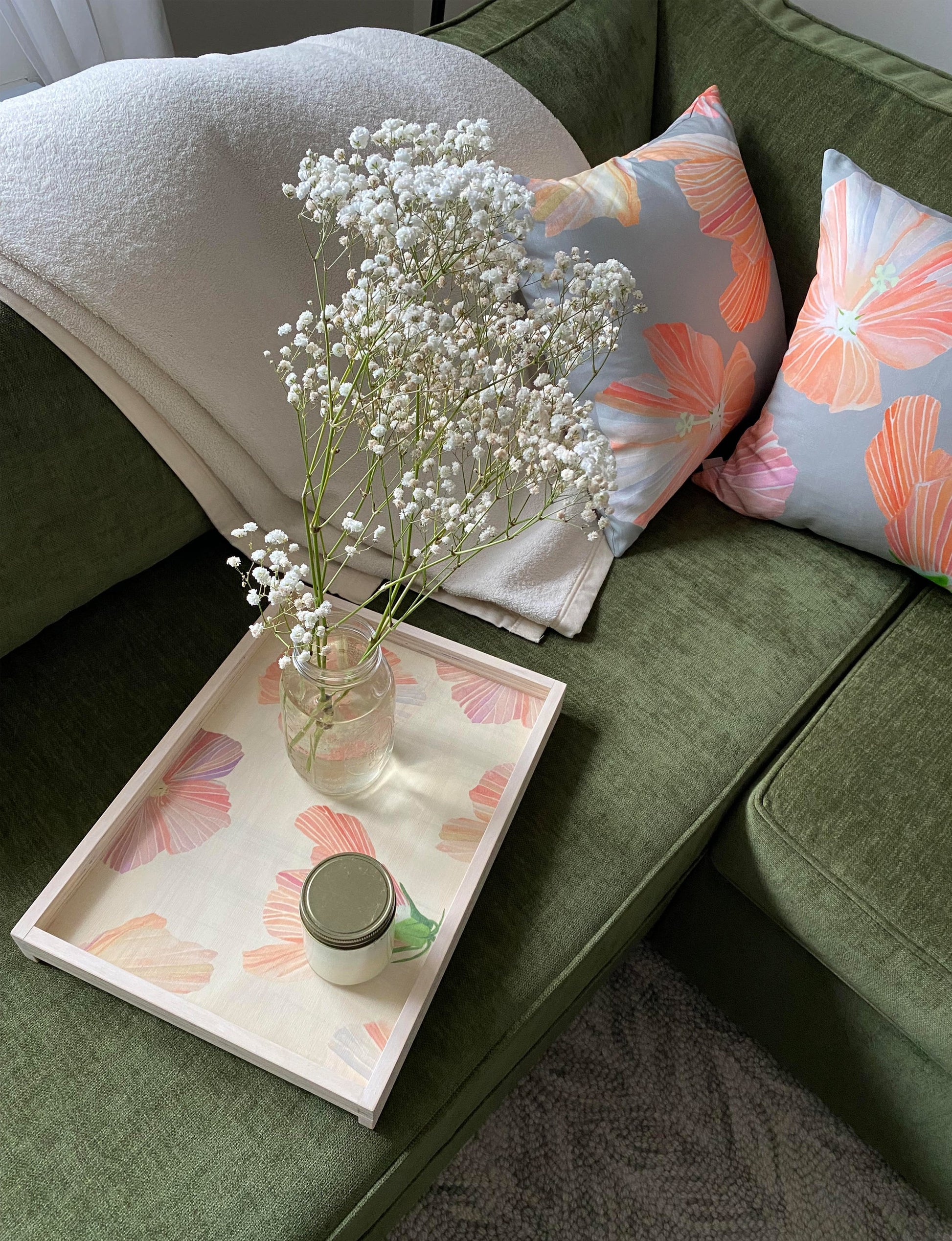 Handmade Serving Tray Hibiscus on Snow