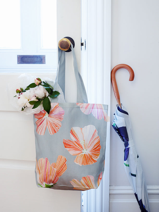 Hibiscus on Grey Cotton Canvas Tote Bag