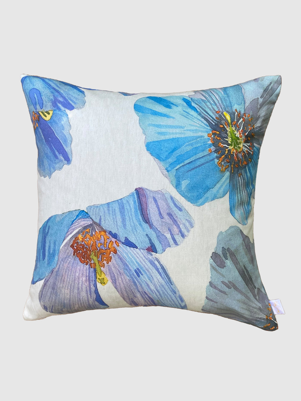 Himalayan Blue Poppies Throw Pillow in Ecru