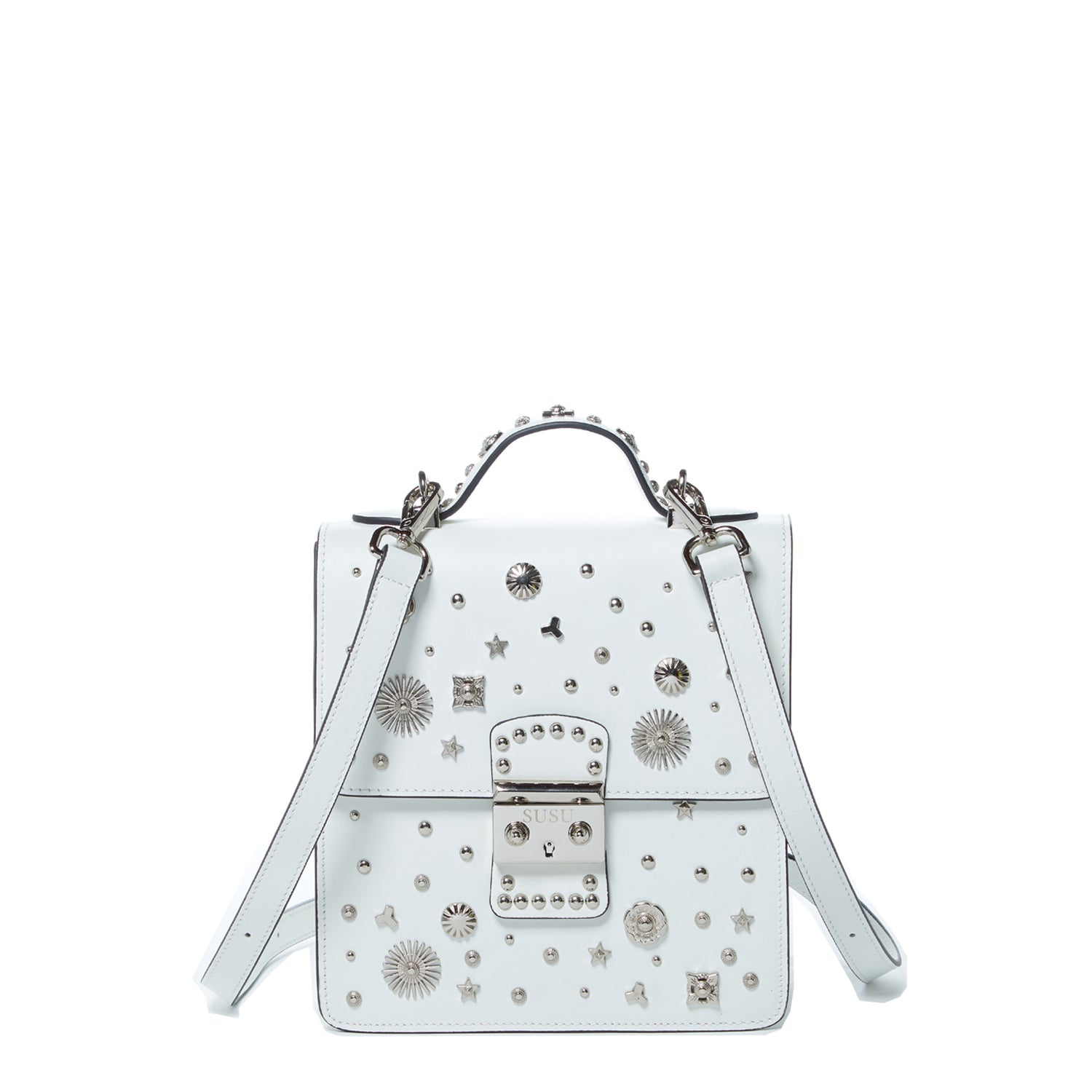 White Convertible Leather Backpack Purse
