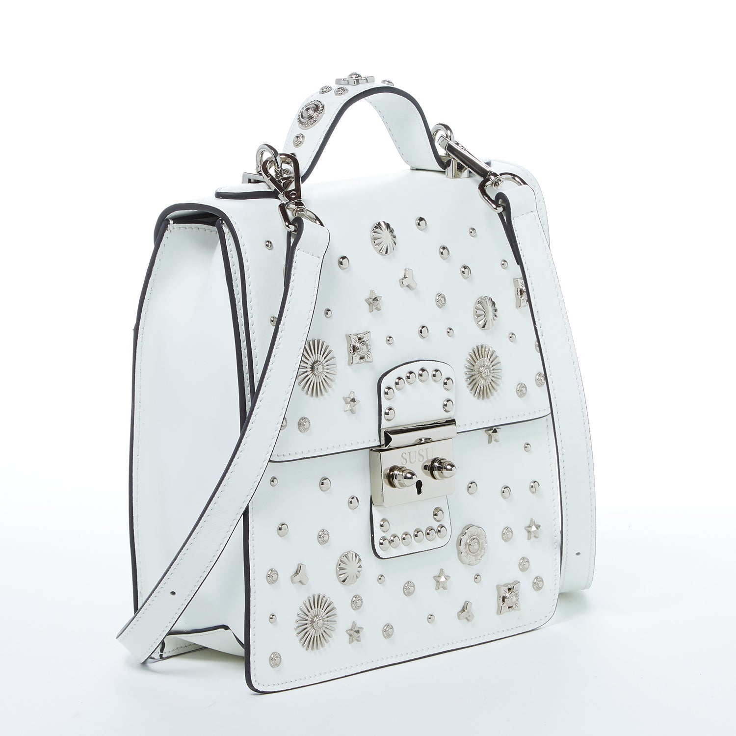 White Convertible Leather Backpack Purse
