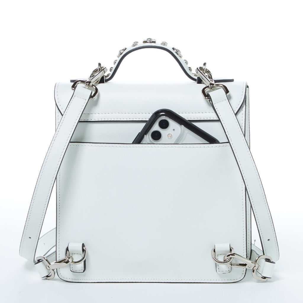 White Convertible Leather Backpack Purse