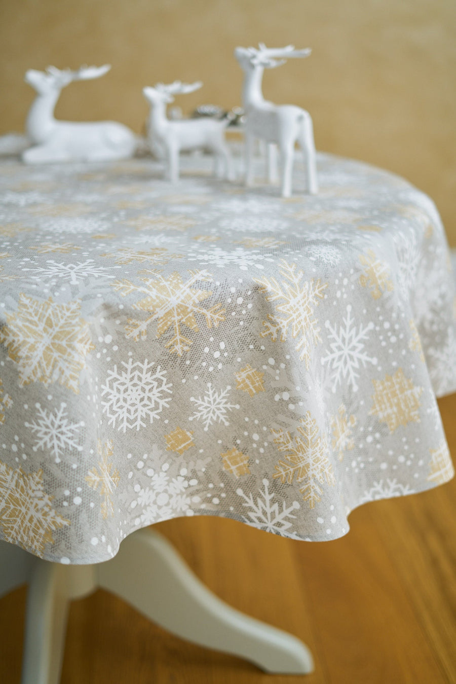 Winter Motif Round Tablecloth – Festive & Elegant Snowflake Design by Hortensias Home at www.brixbailey.com