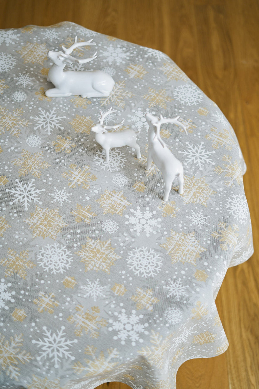 Winter Motif Round Tablecloth – Festive & Elegant Snowflake Design by Hortensias Home at www.brixbailey.com